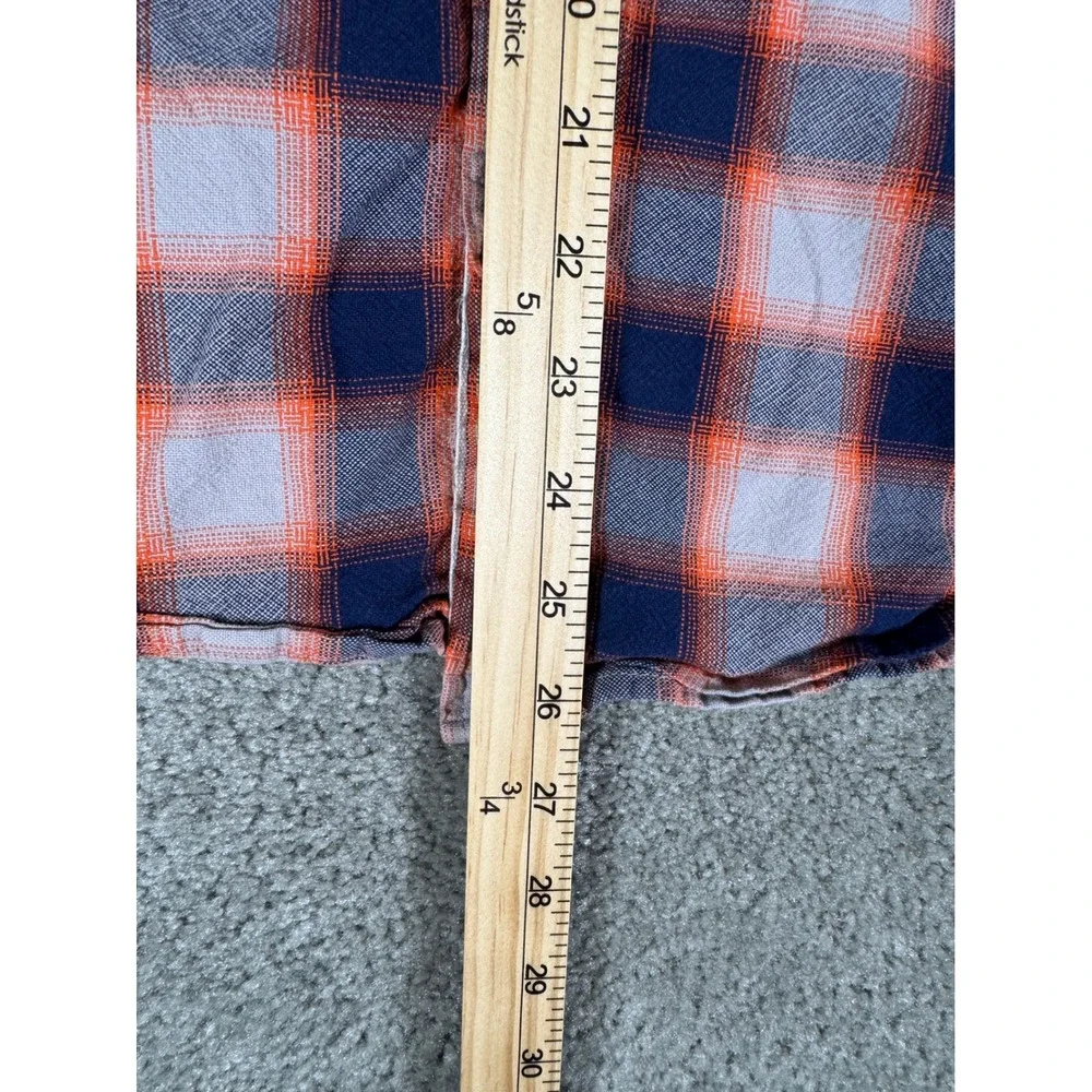The North Face Mens Plaid Short Sleeve Button Down Shirt Orange Navy Blue Medium